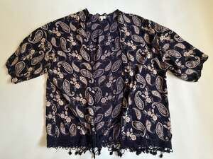 En Crème Womens S Navy Paisley Kimono Cardigan Boho Summer Cover Up